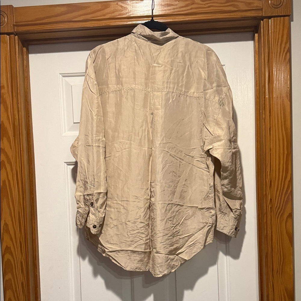 Express Neutral Beige Button-Down Shirt - image 4
